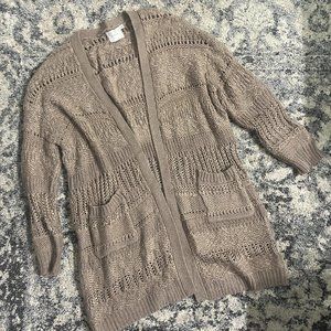 Taupe Open Front Cardigan with Pockets L